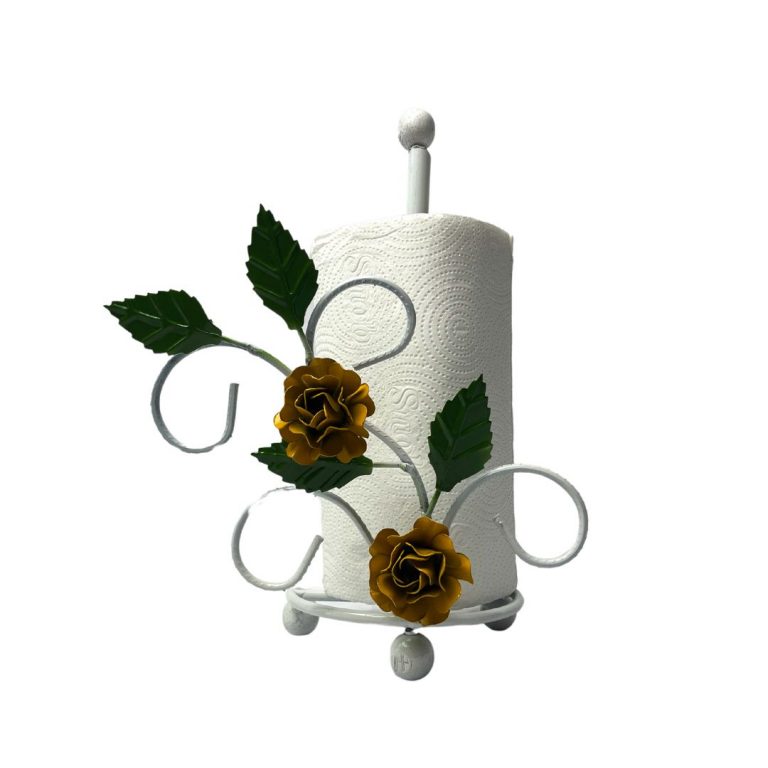 porta papel toalhas branco com flores amarelas 768x768